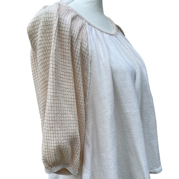 We The Free Boho Cropped Puff Sleeve Cream Flowy Blouse Size S - Picture 7 of 13